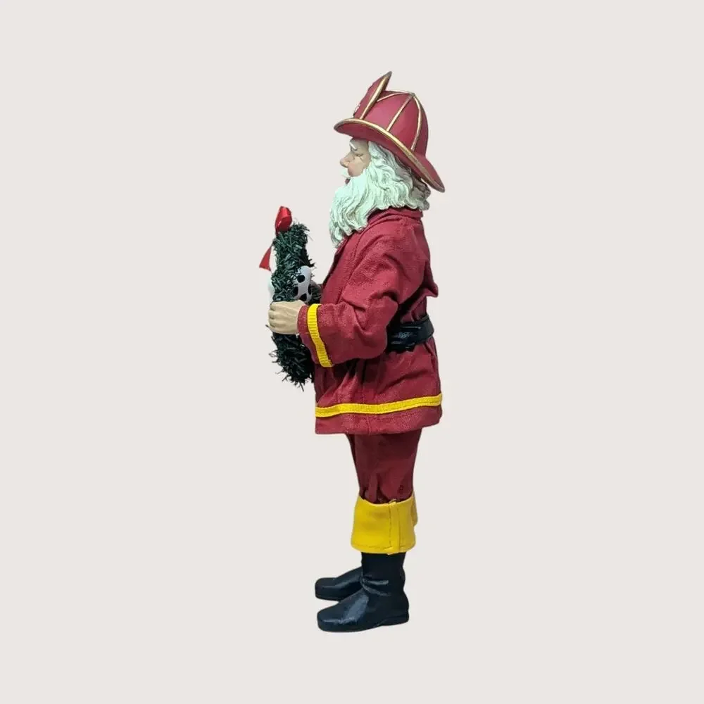 Vintage Fabriché Fireman Santa Holding Wreath Figurine
